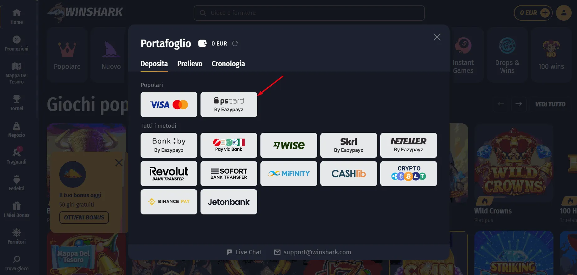 Paysafecard casino Winshark
