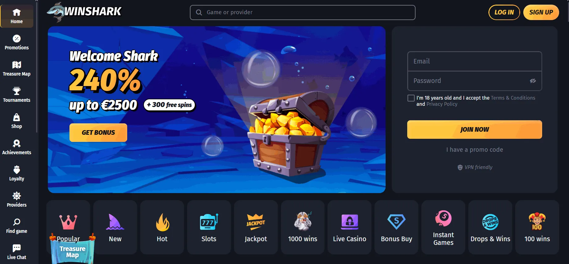 Winshark casino utländska