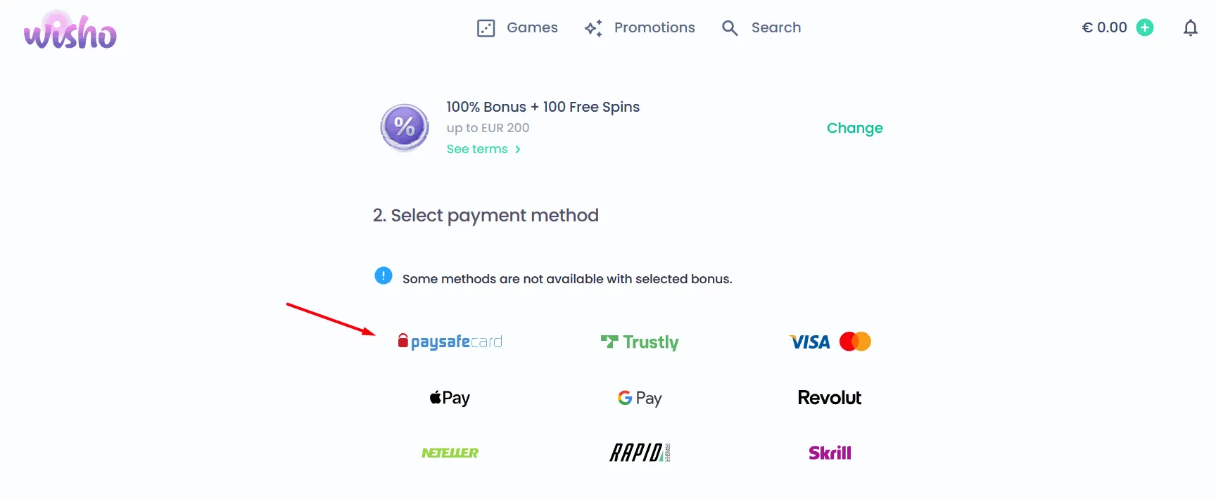 Wisho Paysafecard casino